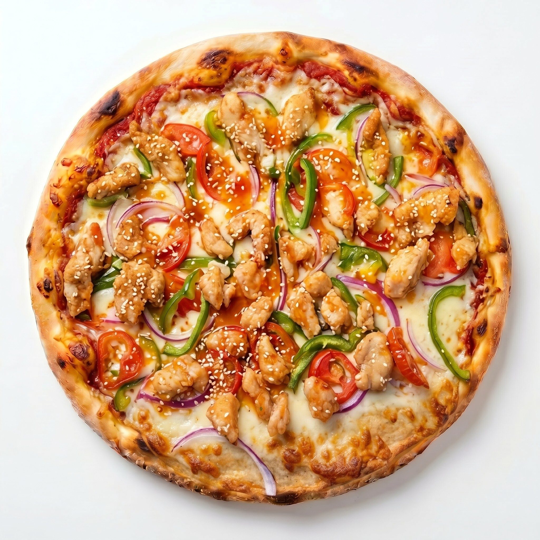Sesame Chicken Chili Pizza.