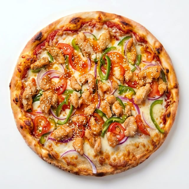 Sesame Chicken Chili Pizza.