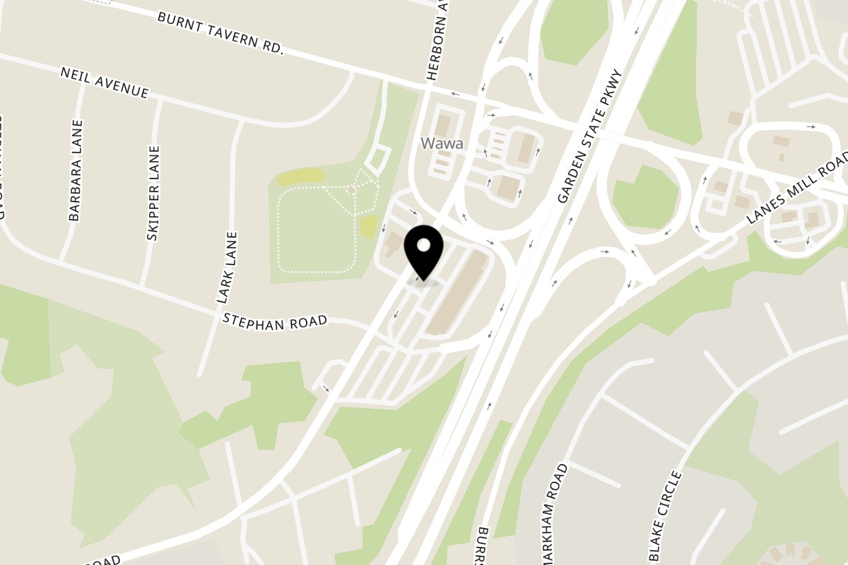 Map showing the location of J&G Pizzeria & Dining on 34 Lanes Mill Rd in Brick Township